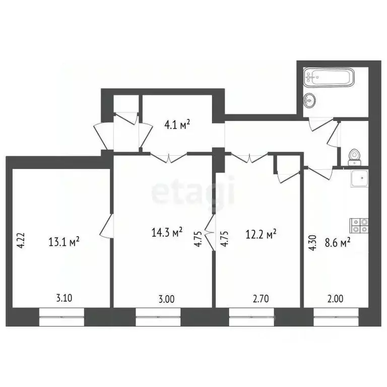 3-к кв. Вологодская область, Череповец ул. Металлургов, 1 (61.8 м) - Фото 1