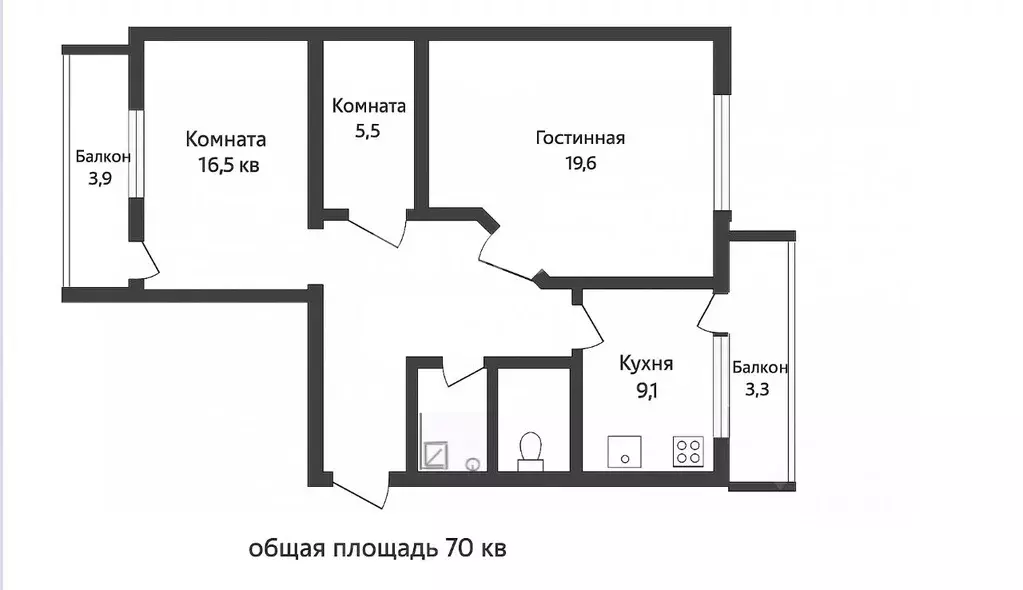 2-к кв. Калужская область, Обнинск ул. Курчатова, 27/1 (70.0 м) - Фото 2