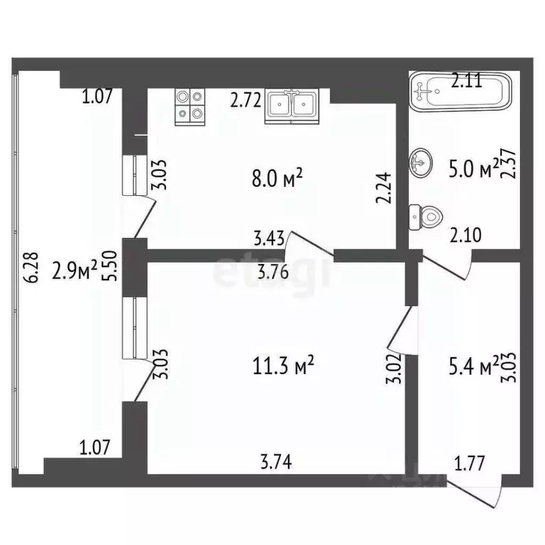 1-к кв. Калининградская область, Калининград Орудийная ул., 32Вк1 ... - Фото 2