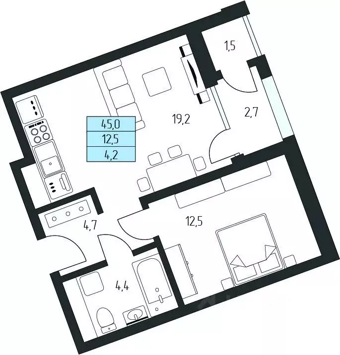 1-к кв. Карачаево-Черкесия, Зеленчукский район, с. Архыз  (42.6 м) - Фото 0