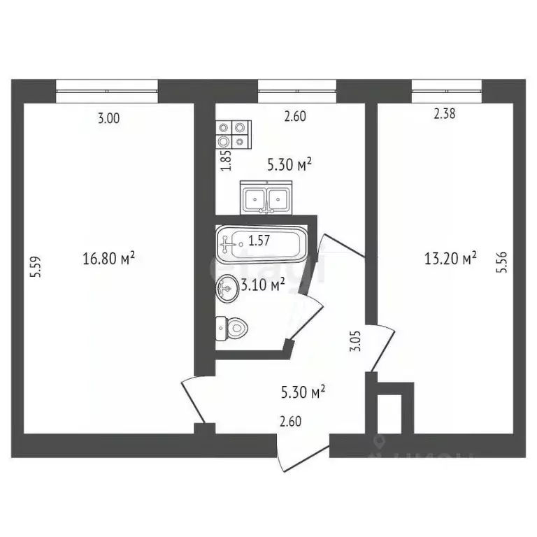 2-к кв. Забайкальский край, Чита ул. Ползунова, 24 (43.7 м) - Фото 2