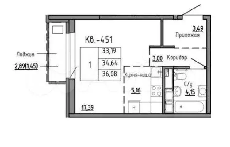 Квартира-студия, 36,1 м, 5/25 эт. - Фото 1