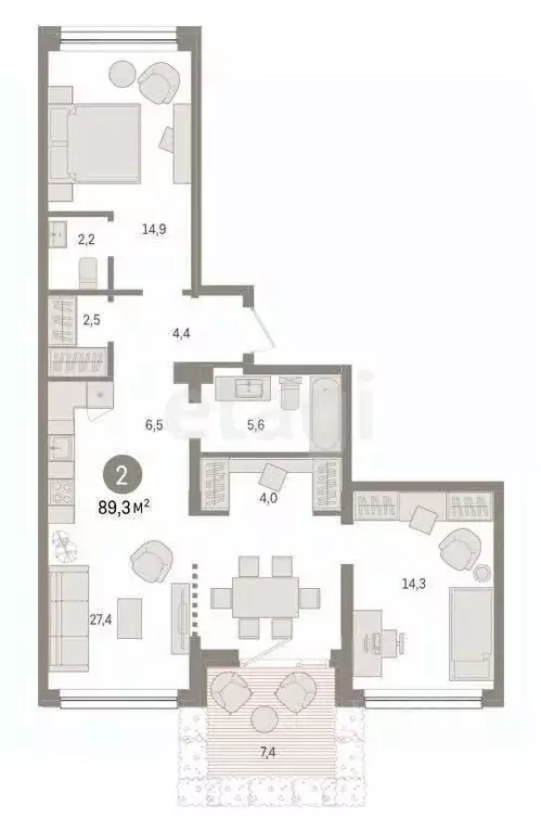 2-к кв. Тюменская область, Тюмень Мысовская ул., 26к1 (89.0 м) - Фото 0