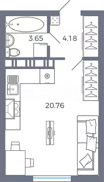 Квартира-студия, 28,6м, 6/17эт. - Фото 0