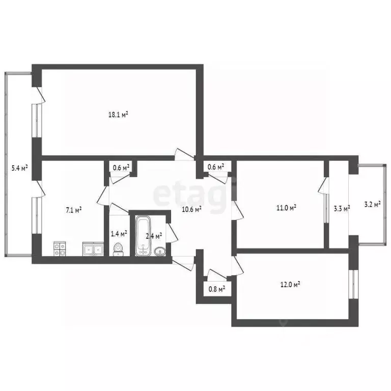 3-к кв. Севастополь ул. Адмирала Фадеева, 25Е (68.3 м) - Фото 2