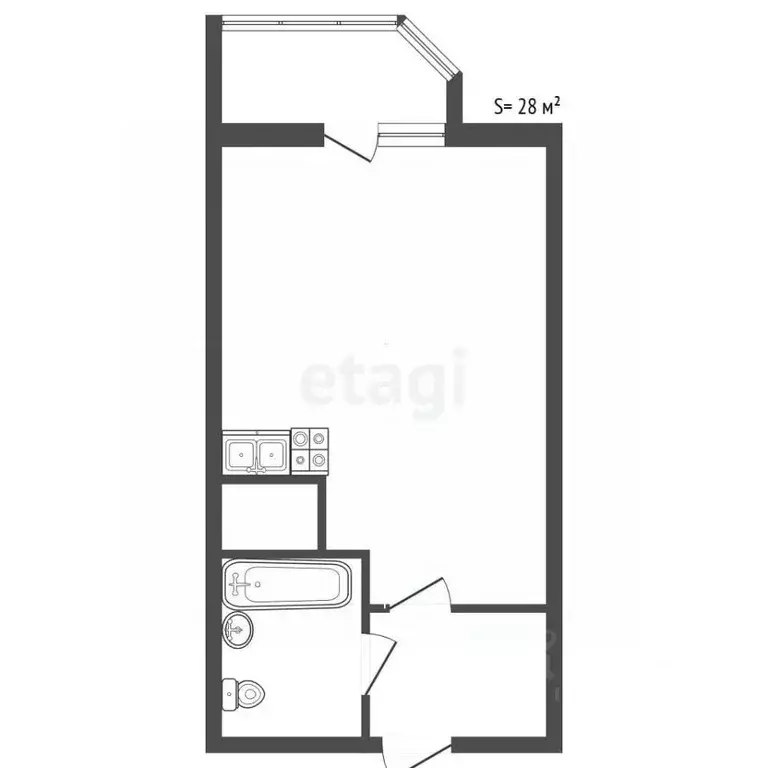 Студия Санкт-Петербург ул. Русановская, 9 (28.0 м) - Фото 1