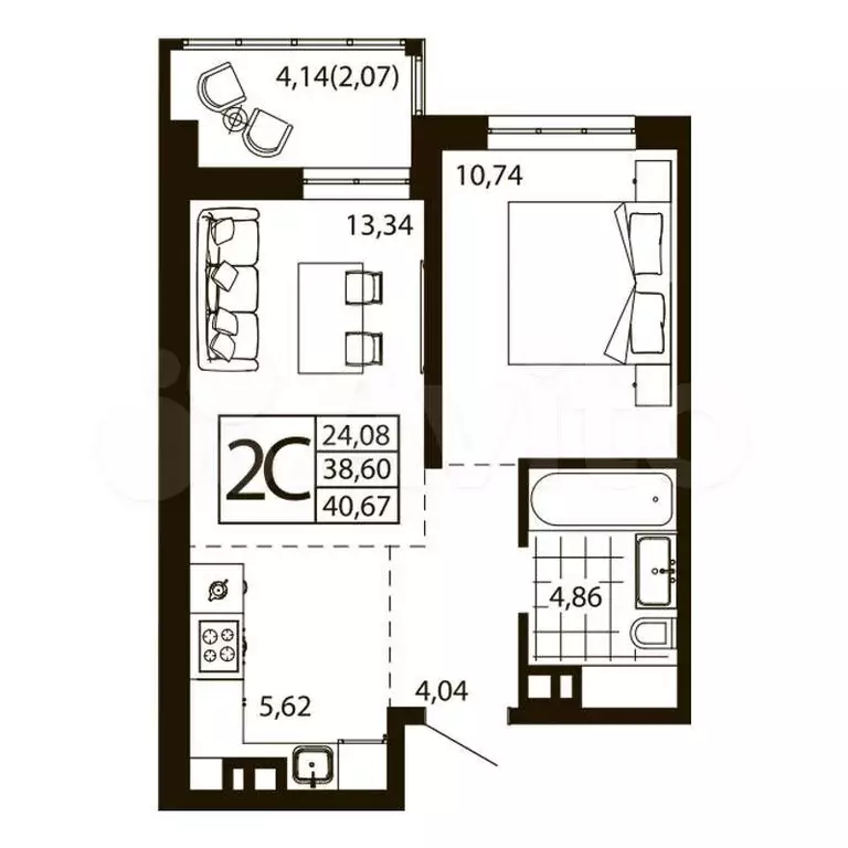 2-к. квартира, 40 м, 21/24 эт. - Фото 0