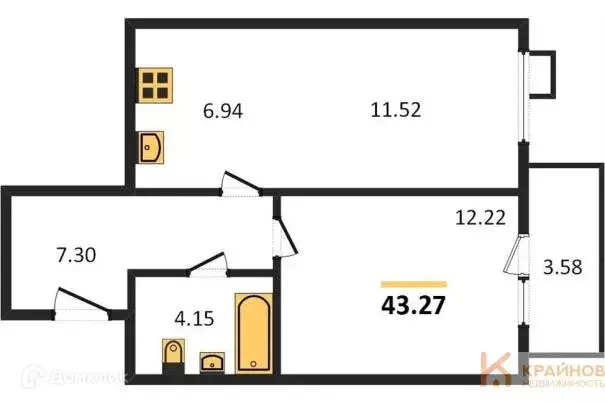 Продаётся 1-к квартира, 43.27 м - Фото 1