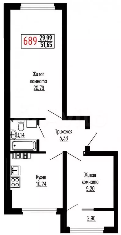 2-к. квартира, 51,5 м, 23/27 эт. - Фото 0