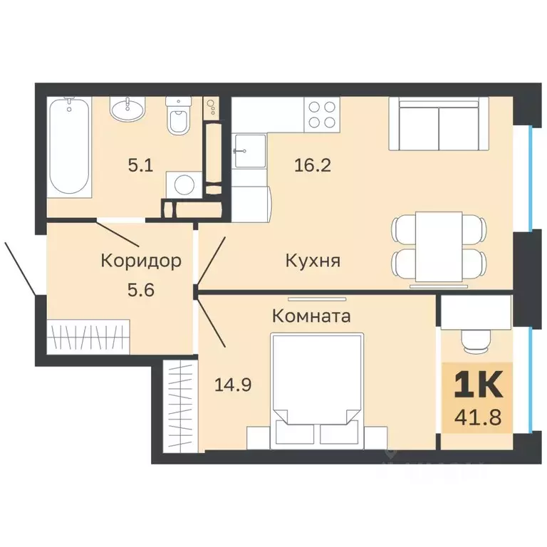 1-к кв. Пермский край, Пермь Парковый просп., 24 (41.8 м) - Фото 1