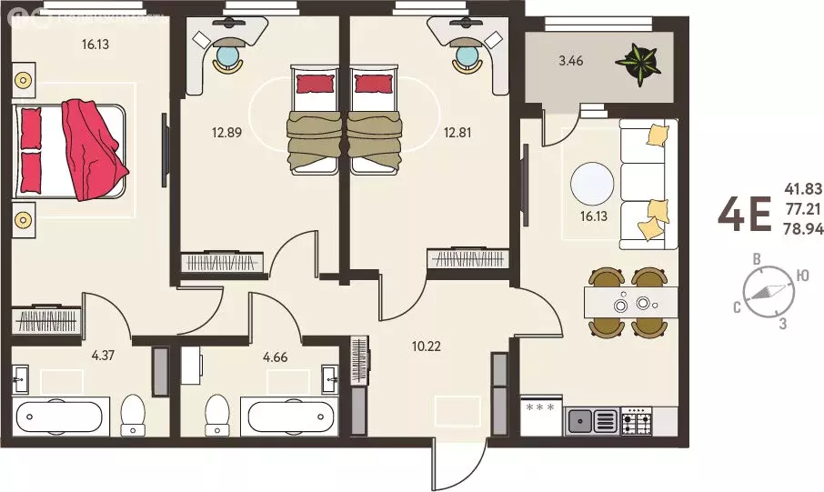 3-комнатная квартира: Курск, микрорайон Курского Завода Тракторных ... - Фото 1