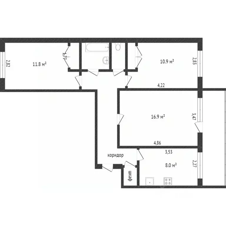 3-к кв. Калужская область, Калуга ул. Генерала Попова, 18к2 (65.5 м) - Фото 2