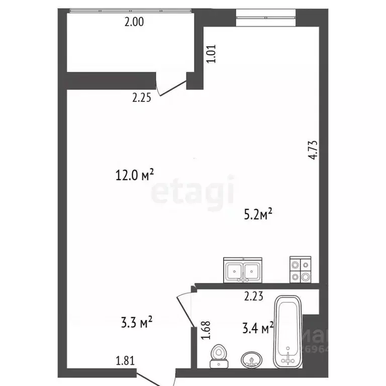 Студия Москва пос. Коммунарка, ул. Потаповская Роща, 20к2 (23.9 м) - Фото 1