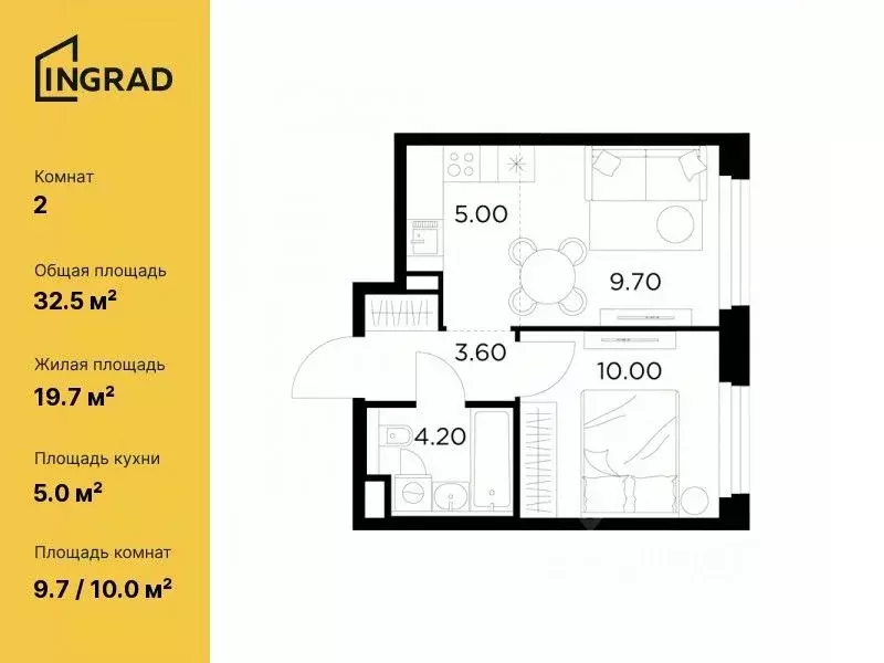 2-к кв. Московская область, Мытищи Белый Grad жилой комплекс (32.5 м) - Фото 0