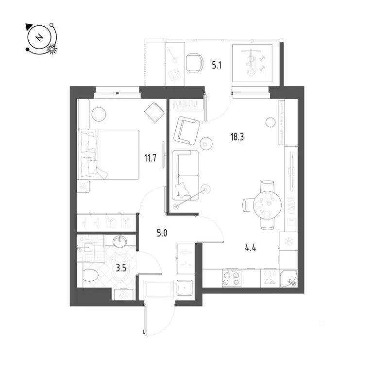 2-к кв. Тюменская область, Тюмень Профсоюзная ул., 49 (44.4 м) - Фото 0