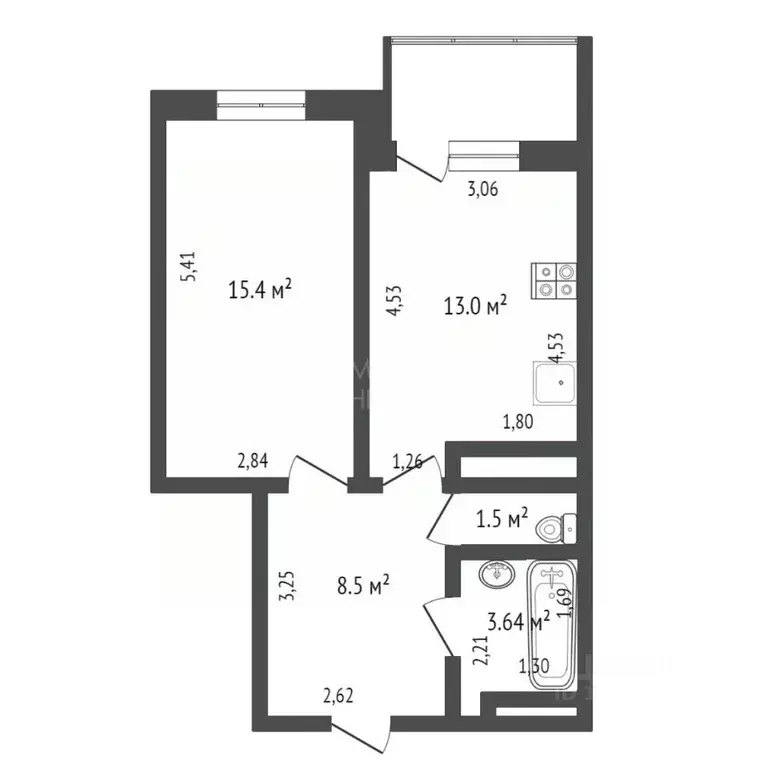 1-к кв. Тюменская область, Тюмень ул. 50 лет Октября, 75к2 (39.4 м) - Фото 2