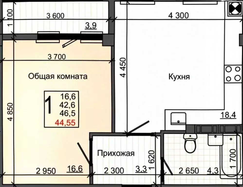 1-к кв. Крым, Симферопольский район, с. Мирное ул. Щедрая, 4 (46.5 м) - Фото 2