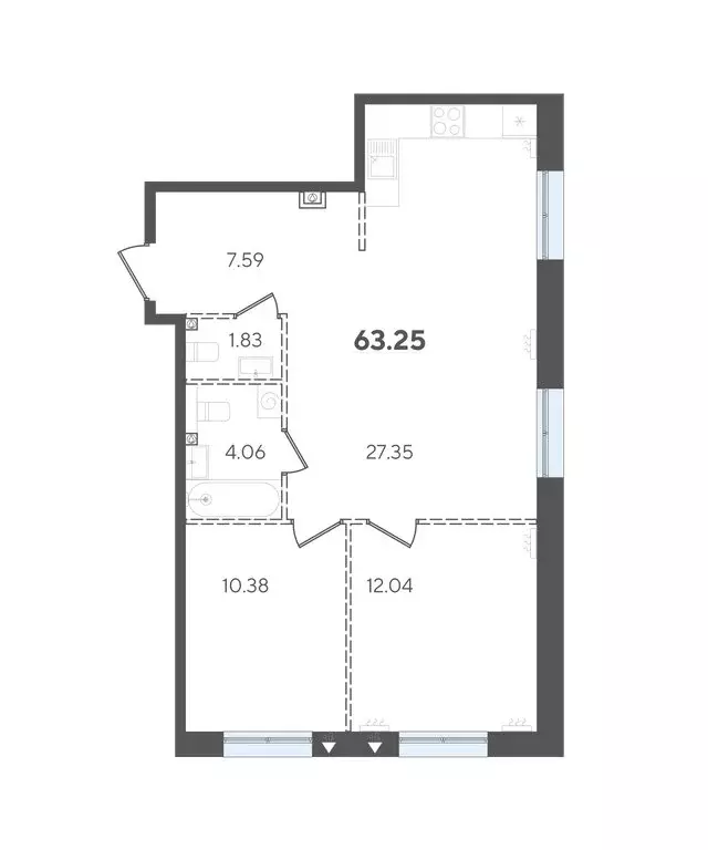 2-комнатная квартира: Казань, Вахитовский район (63.25 м) - Фото 1