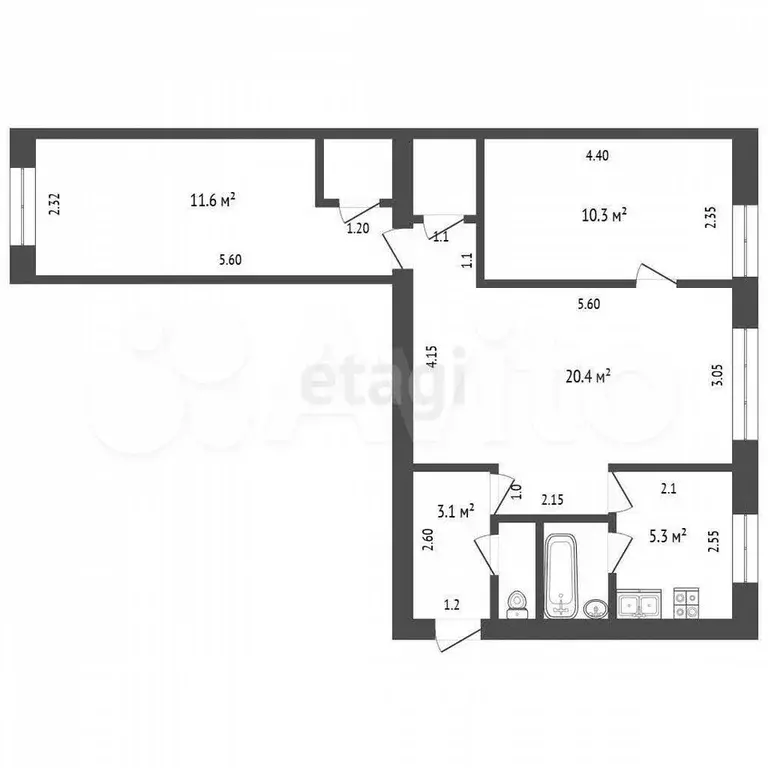 3-к. квартира, 56,2 м, 2/5 эт. - Фото 0