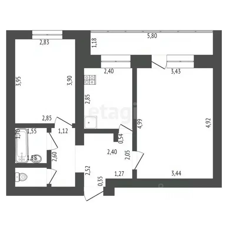 2-к кв. Башкортостан, Стерлитамак ул. Худайбердина, 48 (47.3 м) - Фото 2