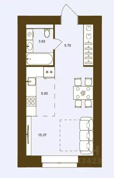 Студия Брянская область, Брянск Степная ул., 2Г (30.0 м) - Фото 1