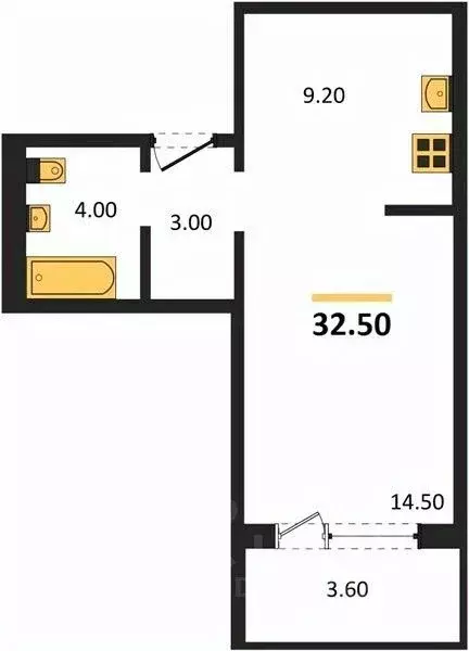 Студия Новосибирская область, Новосибирск Рельефная ул., 106 (32.1 м) - Фото 2