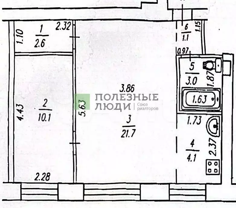 2-к. квартира, 42,6 м, 1/5 эт. - Фото 0