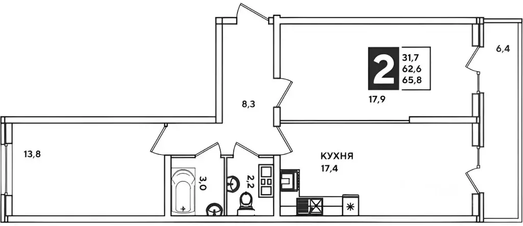 2-к кв. Краснодарский край, Краснодар ул. Героя Пешкова, 14к3 (64.7 м) - Фото 1