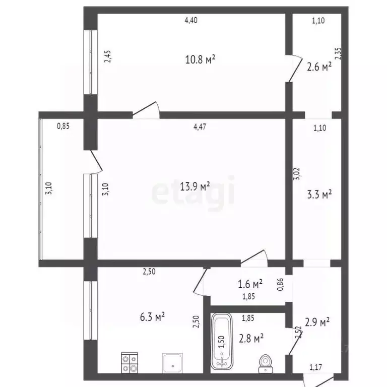 2-к кв. Брянская область, Брянск ул. Пушкина, 48 (44.4 м) - Фото 1