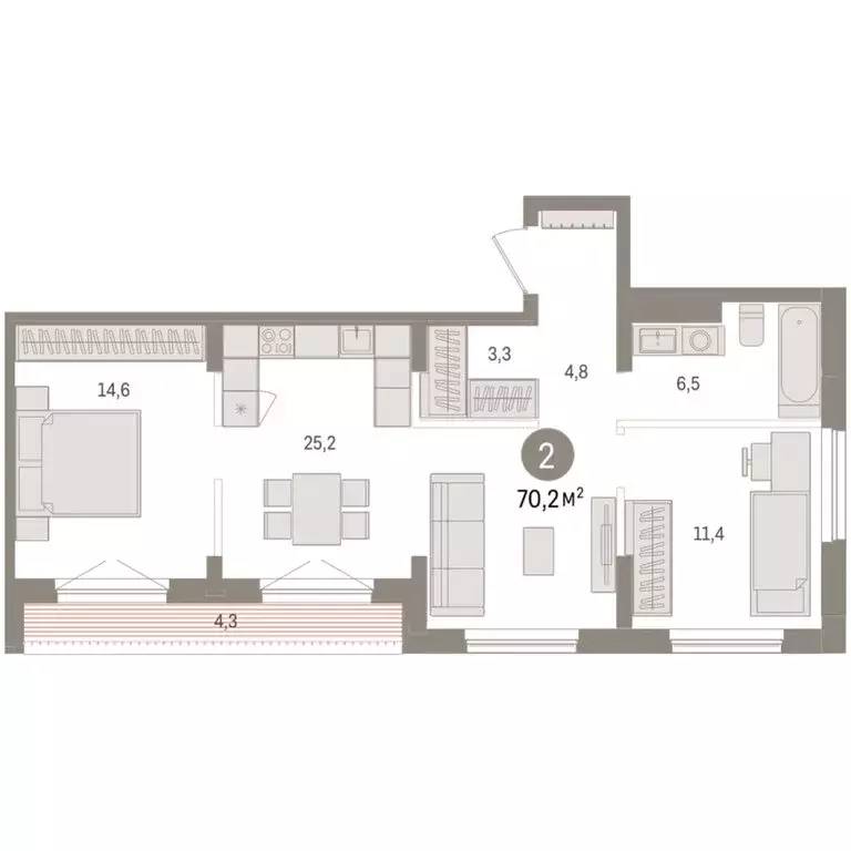 2-комнатная квартира: Новосибирск, улица Аэропорт, 90 (70.16 м) - Фото 2