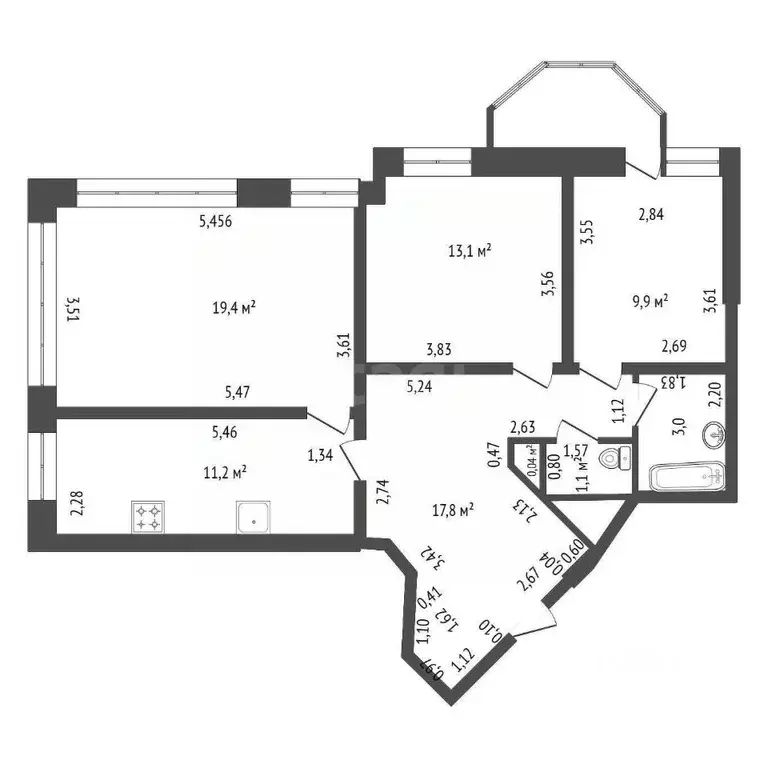 3-к кв. Башкортостан, Уфа Бакалинская ул., 19 (75.9 м) - Фото 1