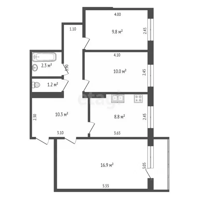3-к кв. Саха (Якутия), Якутск ул. Каландаришвили, 25/8 (63.0 м) - Фото 2