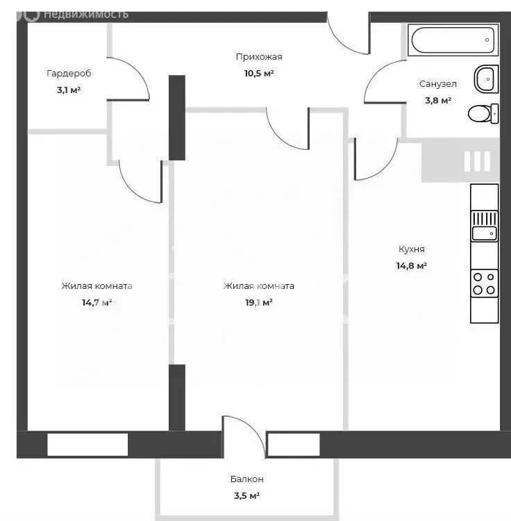 2-комнатная квартира: Самара, Московское шоссе, 199 (66.9 м) - Фото 1