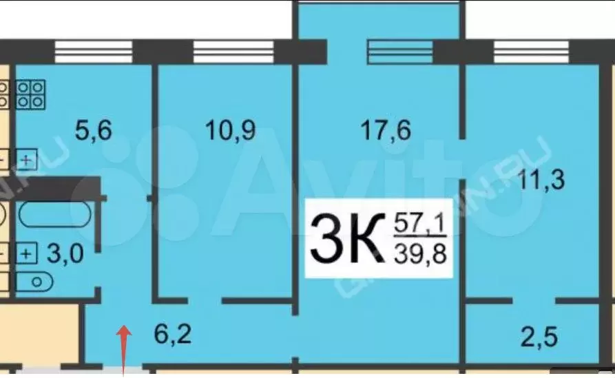 3-к. квартира, 57 м, 4/5 эт. - Фото 0
