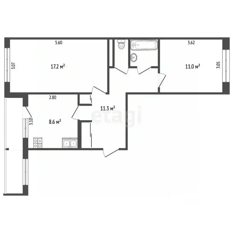 2-к кв. Чувашия, Новочебоксарск ул. Винокурова, 77 (53.3 м) - Фото 2