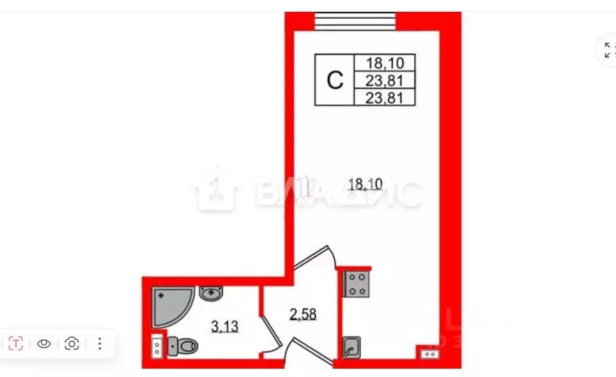 Студия Санкт-Петербург Октябрьская наб., 38 (23.81 м) - Фото 1