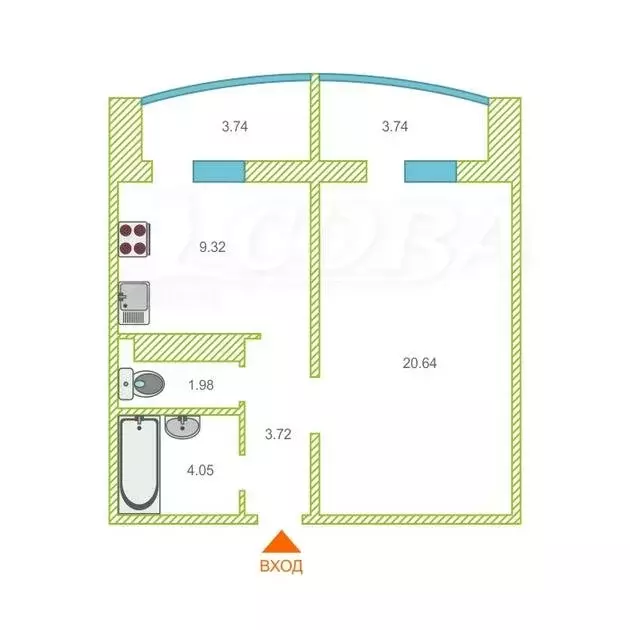1-комнатная квартира: Тюмень, Широтная улица, 168 (39.9 м) - Фото 2