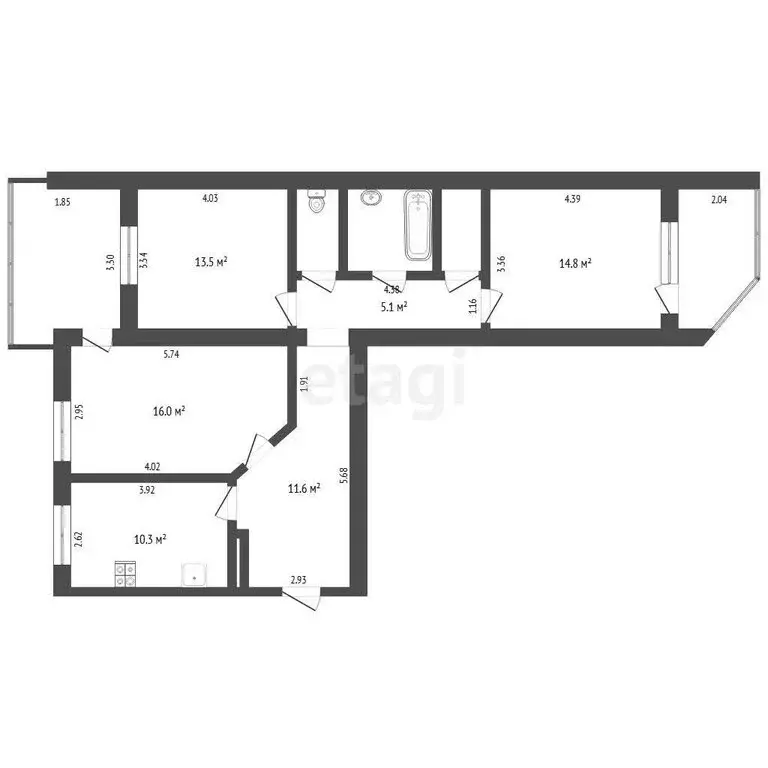 3-комнатная квартира: Тюмень, Широтная улица, 29 (95 м) - Фото 0