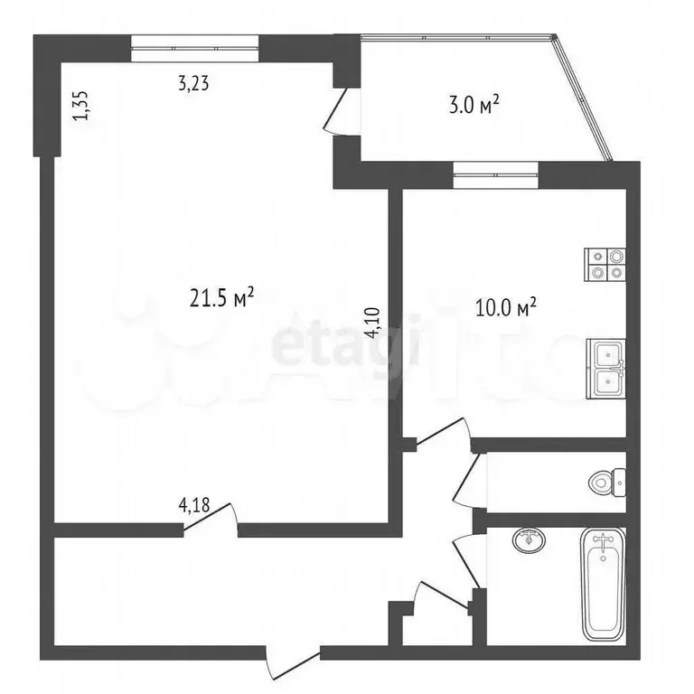 1-к. квартира, 43,5 м, 5/9 эт. - Фото 0