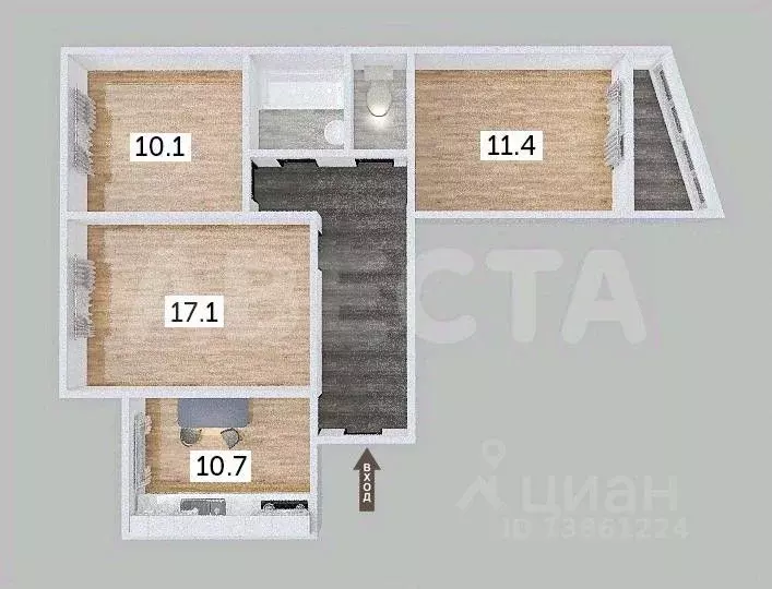 3-к кв. Омская область, Омск ул. Кирова, 10 (62.8 м) - Фото 1