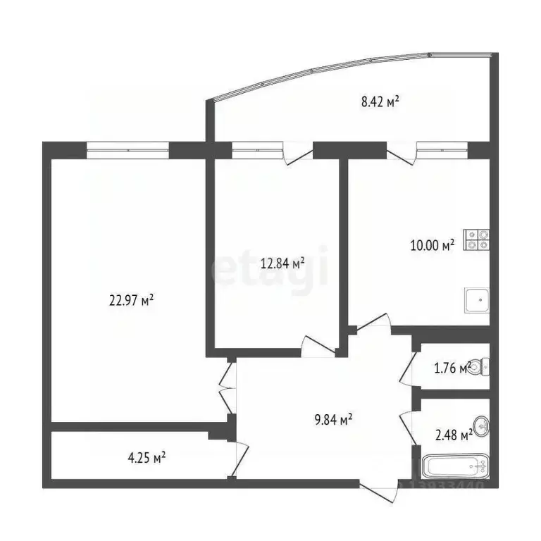 2-к кв. Тюменская область, Тюмень ул. Чернышевского, 2а (63.4 м) - Фото 1