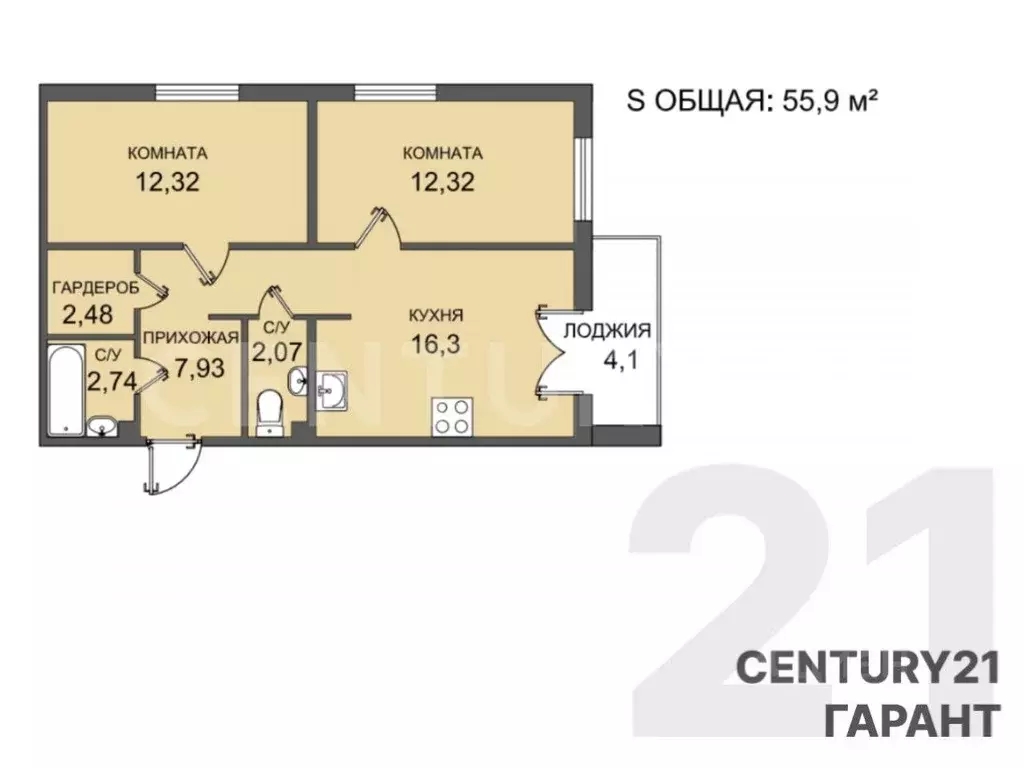 2-к кв. Ленинградская область, Ломоносовский район, Аннинское ... - Фото 2