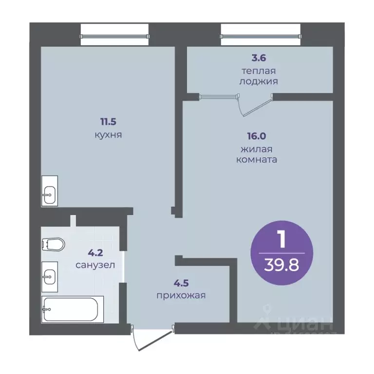 1-к кв. Красноярский край, Красноярск ул. Кутузова (36.2 м) - Фото 1