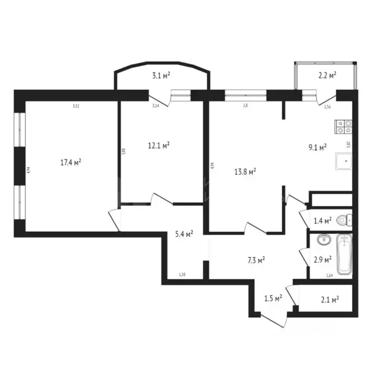 3-к кв. Тюменская область, Тюмень ул. Героев Космоса, 21 (73.0 м) - Фото 1