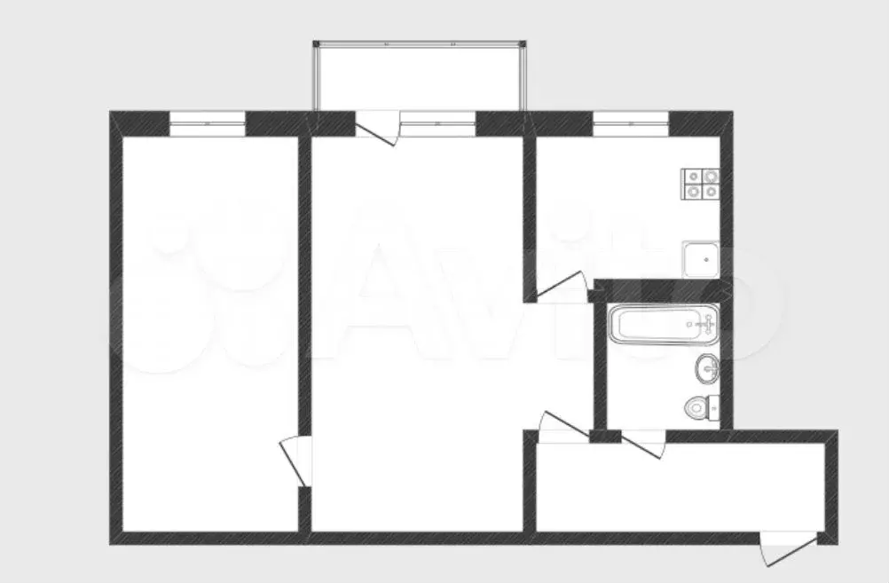 2-к. квартира, 44,8 м, 2/5 эт. - Фото 0