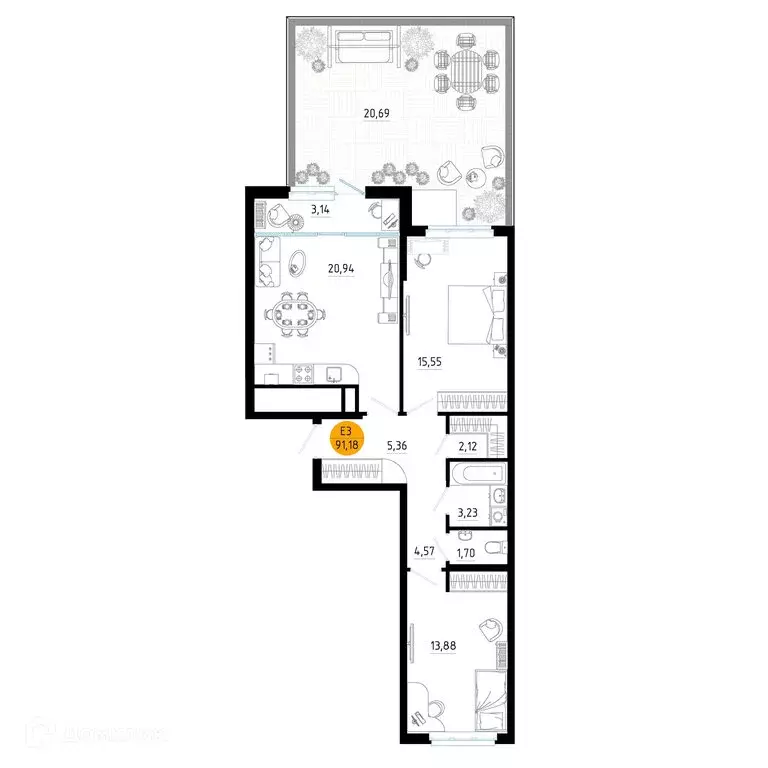 2-комнатная квартира: Рязань, улица Земнухова, 3 (91.18 м) - Фото 0