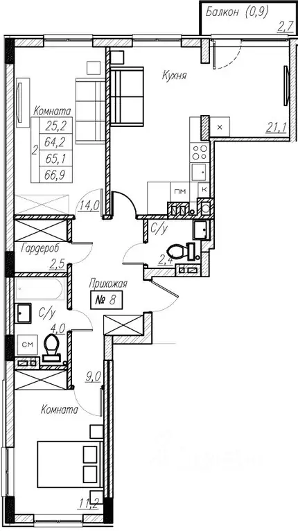 2-к кв. Калининградская область, Пионерский  (65.1 м) - Фото 1