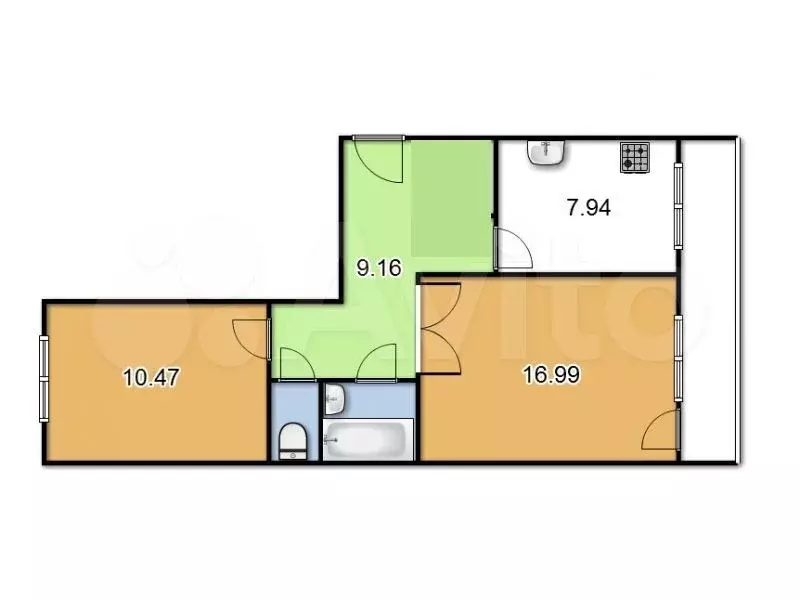 2-к. квартира, 47,1 м, 4/9 эт. - Фото 0