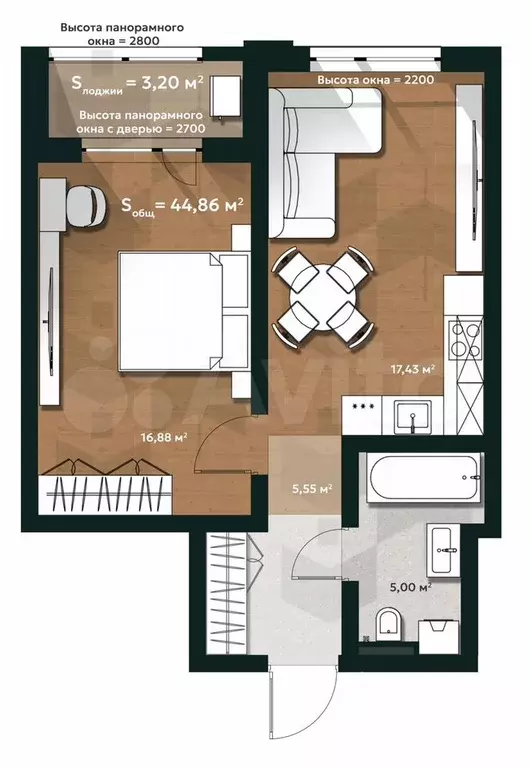 2-к. квартира, 46,5 м, 4/4 эт. - Фото 1