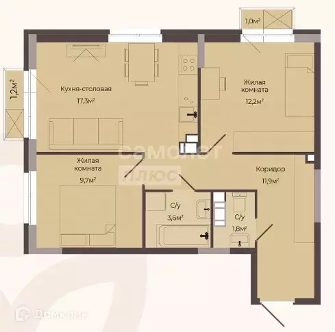 Продаётся 2-к квартира, 57.2 м - Фото 0